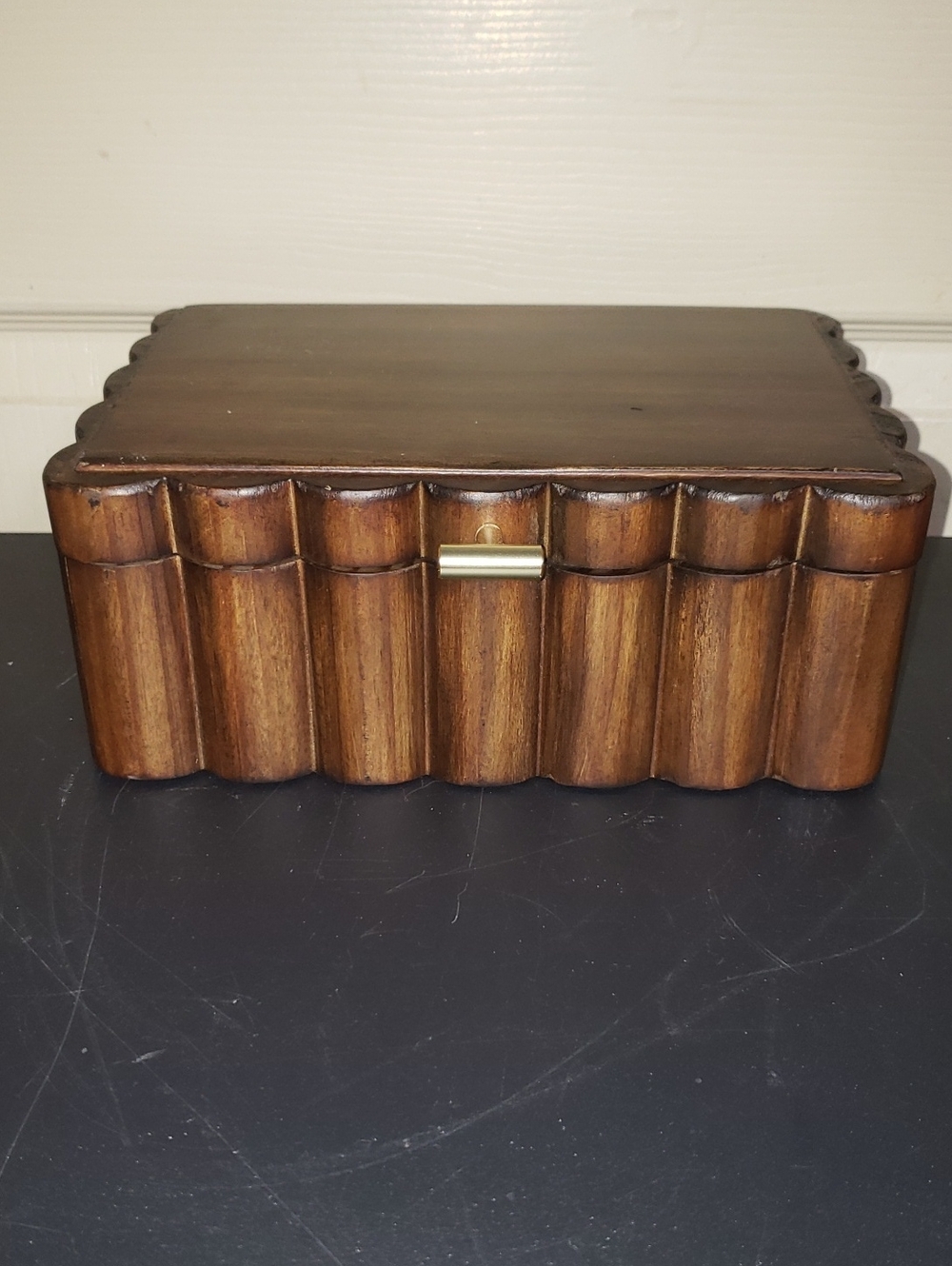 Scallop Wooden Decorative Storage Box - Brown